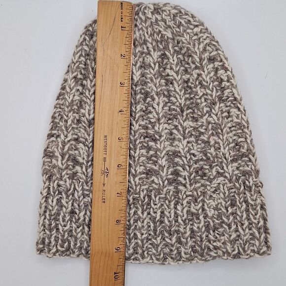 Cozy Wool Knit Beanie Taupe Cream Hat